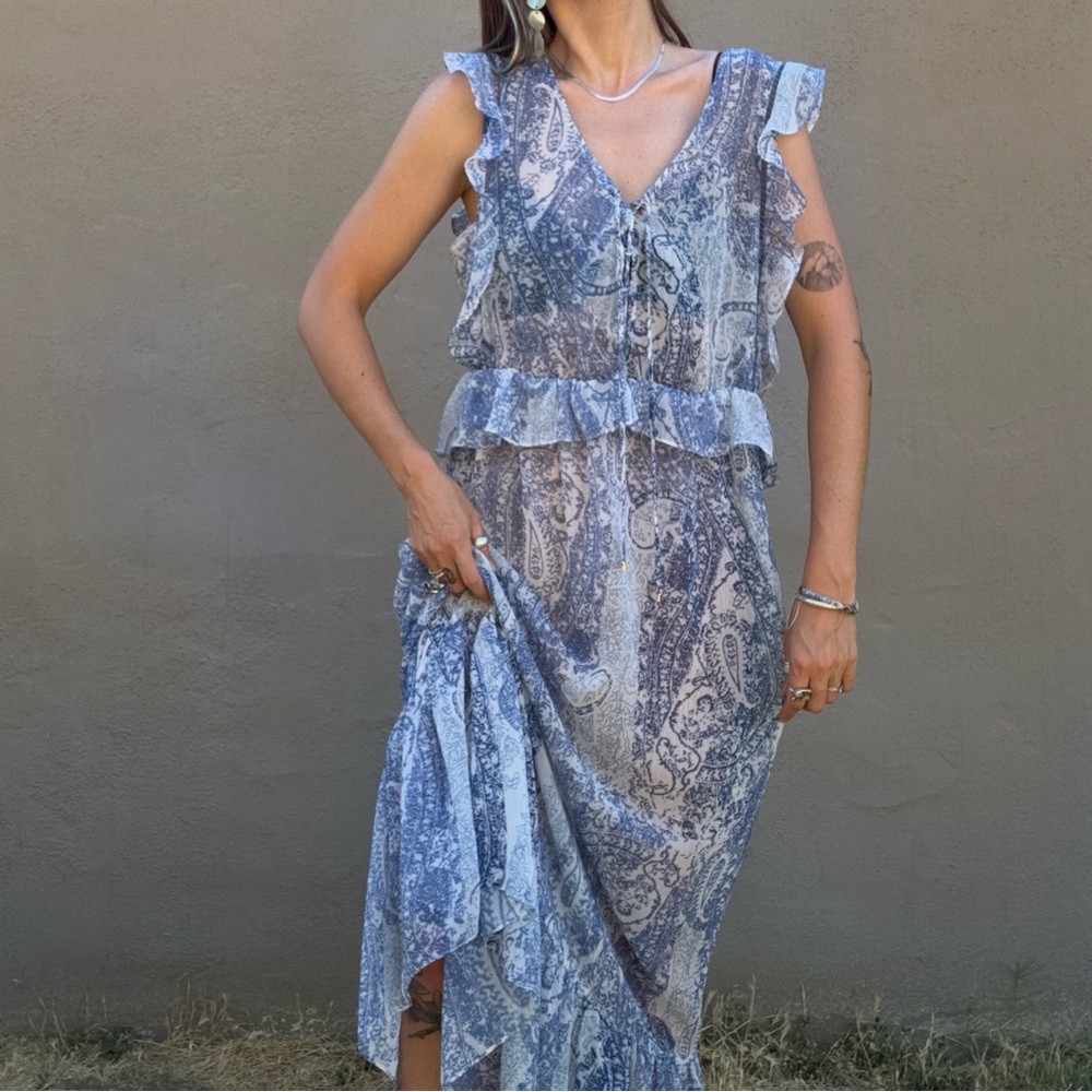 Blue Paisley Sheer Maxi Dress
